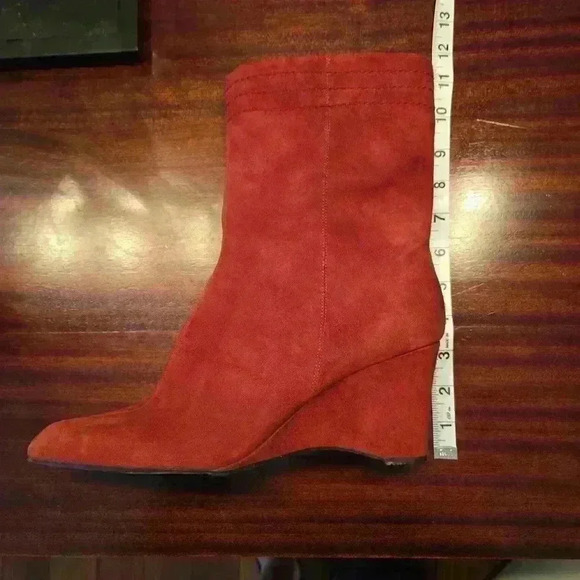 Bandolino Womens Suede Kitten Heel Wedge Square Toe Boots Maroon Red Size 10.5 - Picture 10 of 11